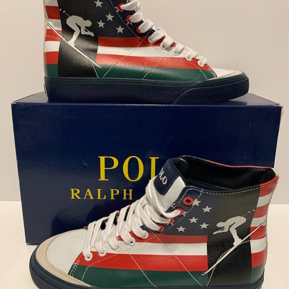 Polo Ralph Lauren Men's Solomon Flag-Print Sneakers Multicolor - Picture 3 of 9